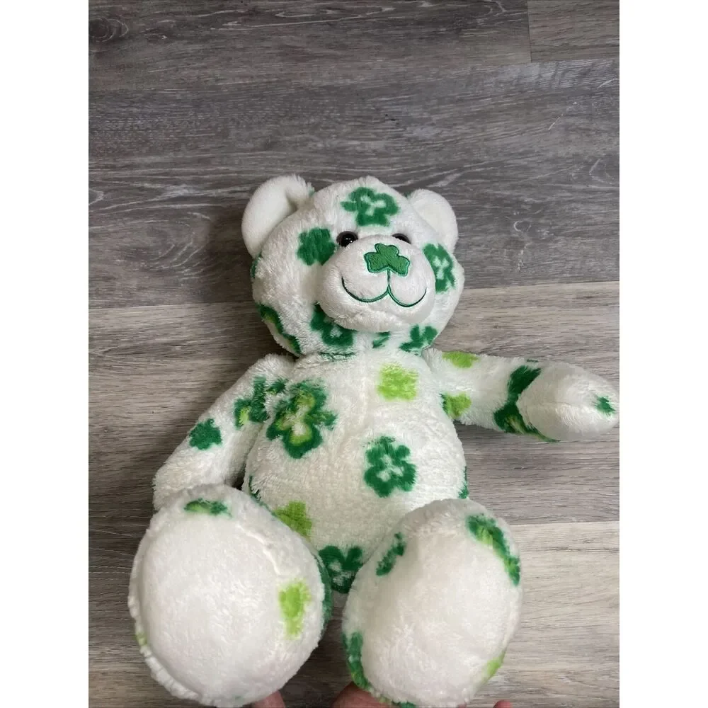 Build a Bear Shamrock Bear St Patricks Day White Green Irish Stuffed Plush BABW